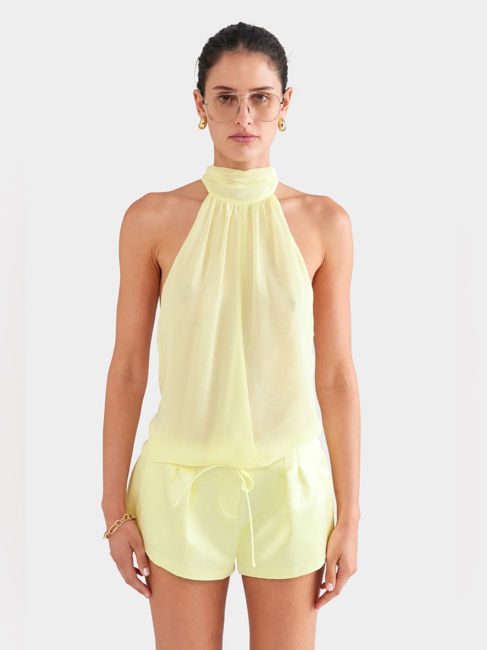 NWT* Venroy Yellow Silk Halter Neck Sleeveless Top